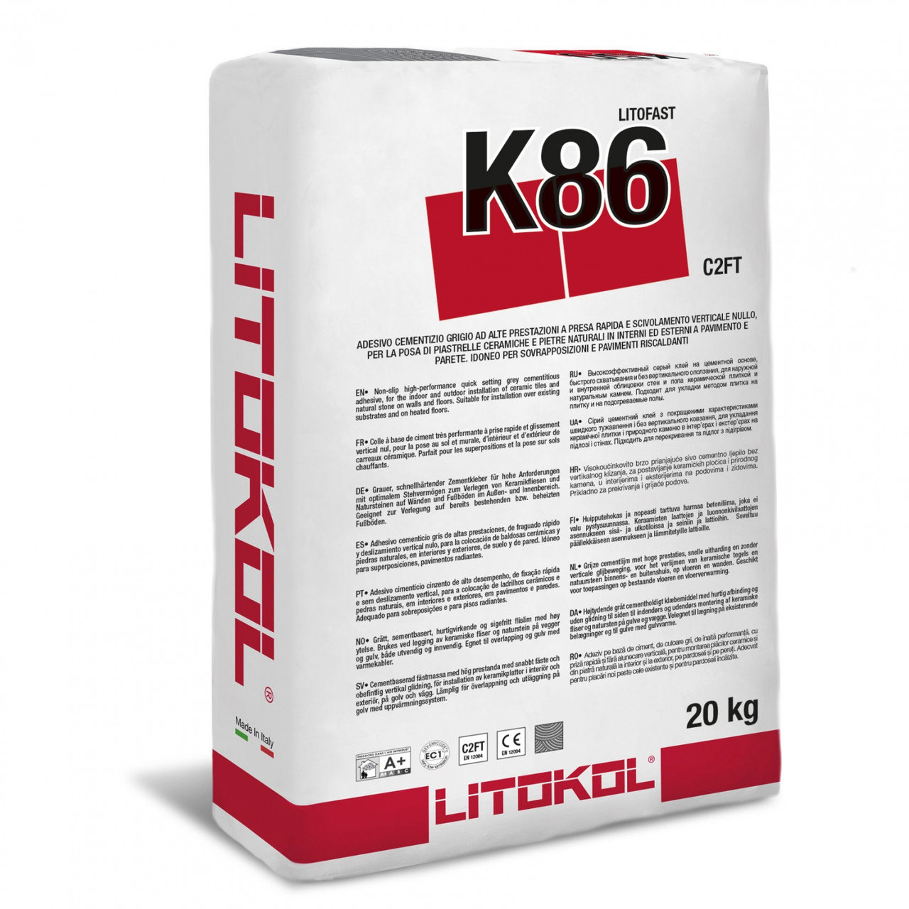 

Быстросхватывающийся клей для мрамора, плитки. Класс C2FT Litofast K86, 20 кг, серый