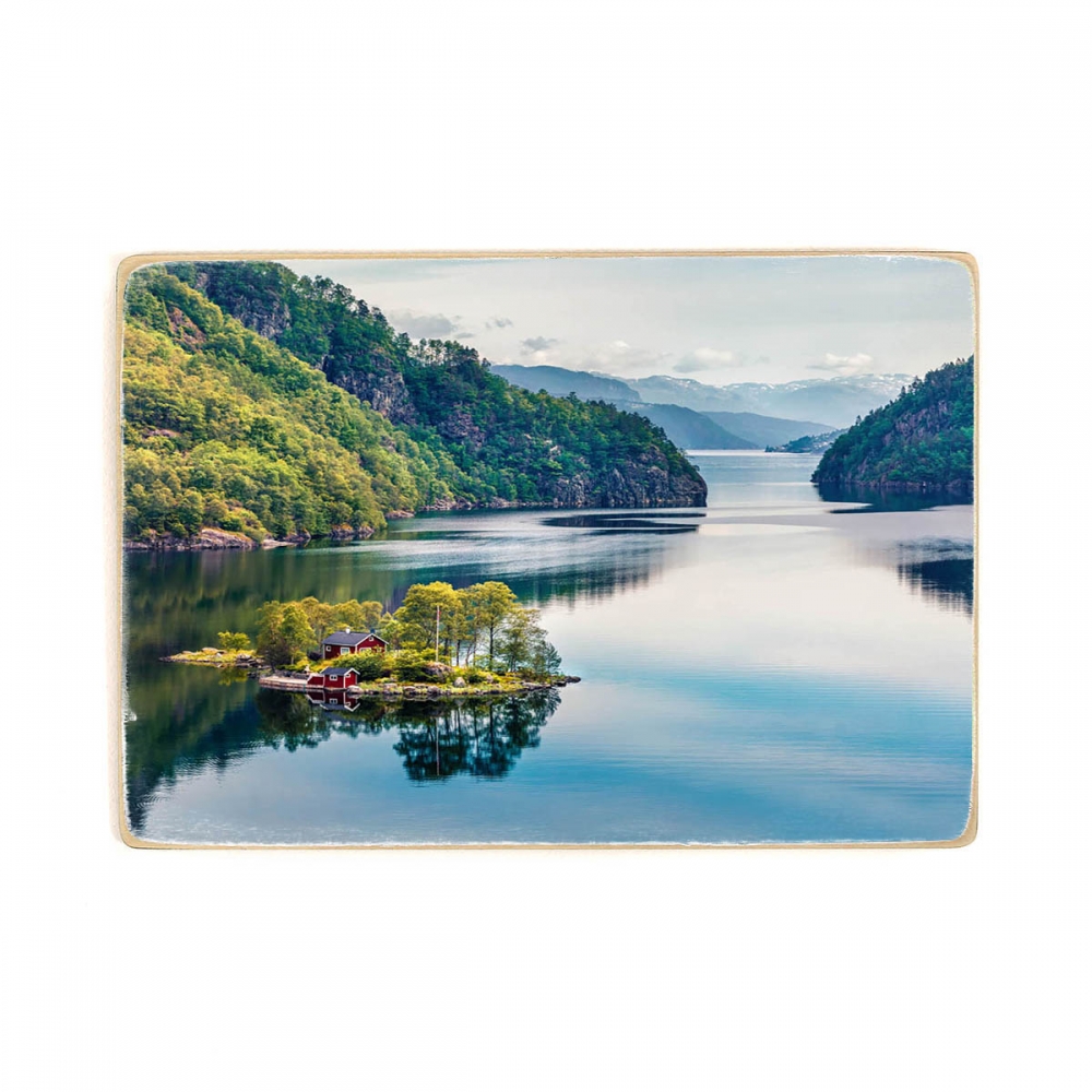 

Деревянный постер Природа Красочный вид утром в Норвегии. Красота природы А2