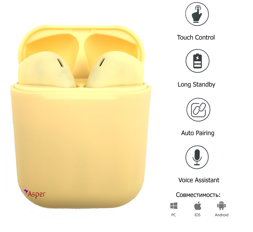 

Беспроводные Bluetooth наушники MYKO InPods 20 Pastel HD Stereo TWS сенсорные с футляром Yellow