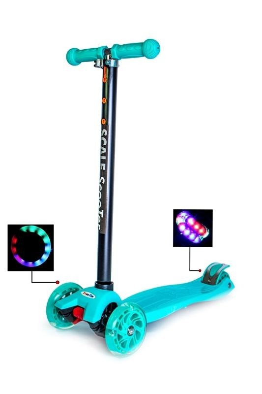 

Самокат детский трехколесный MAXI Scooter Бирюзовый Светящиеся колеса Съемный руль