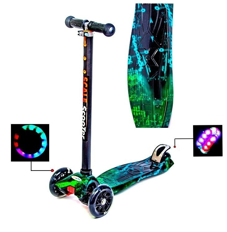 

Самокат детский трехколесный MAXI Scale Scooter Химия Светящиеся колеса Съемный руль от 3 до 7 лет