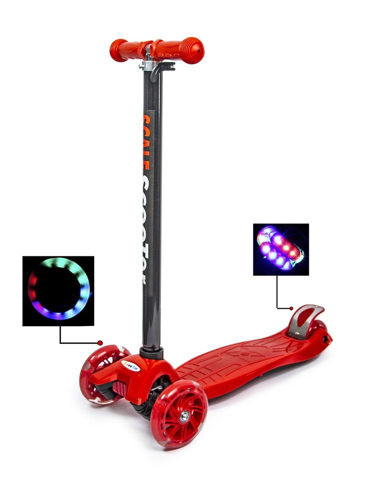 

Самокат детский трехколесный MAXI Scale Scooter Red Красный Светящиеся колеса Съемный руль от 3 до 7 лет