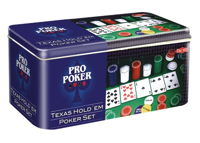 

Настольная игра Tactic Покерный набор Pro-Poker на 200 фишек без номинала + сукно (жестяная коробка) (03095)
