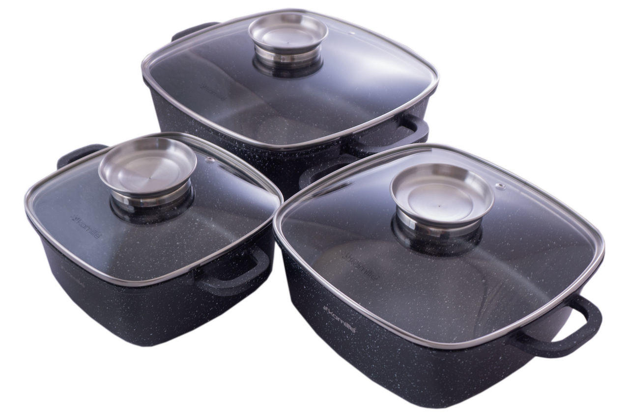 

Набор посуды антипригарный Kamille - 2,3 x 4,4 x 6,5 л Black Marble (3 шт.) (4435) TRG-74186