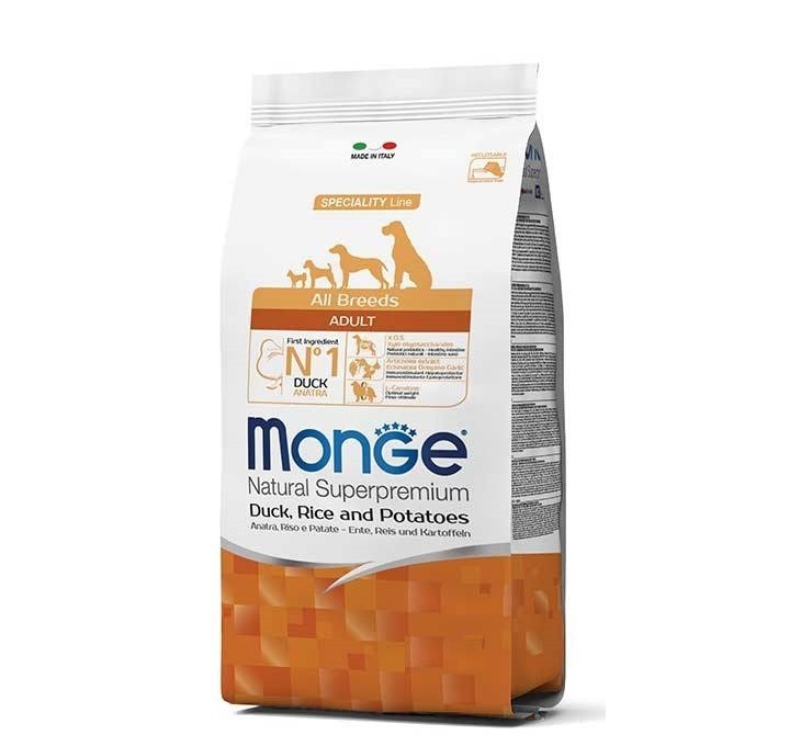 

Сухой корм Monge Dog All Breed Adult с уткой, рисом и картофелем для взрослых собак всех пород 15 кг