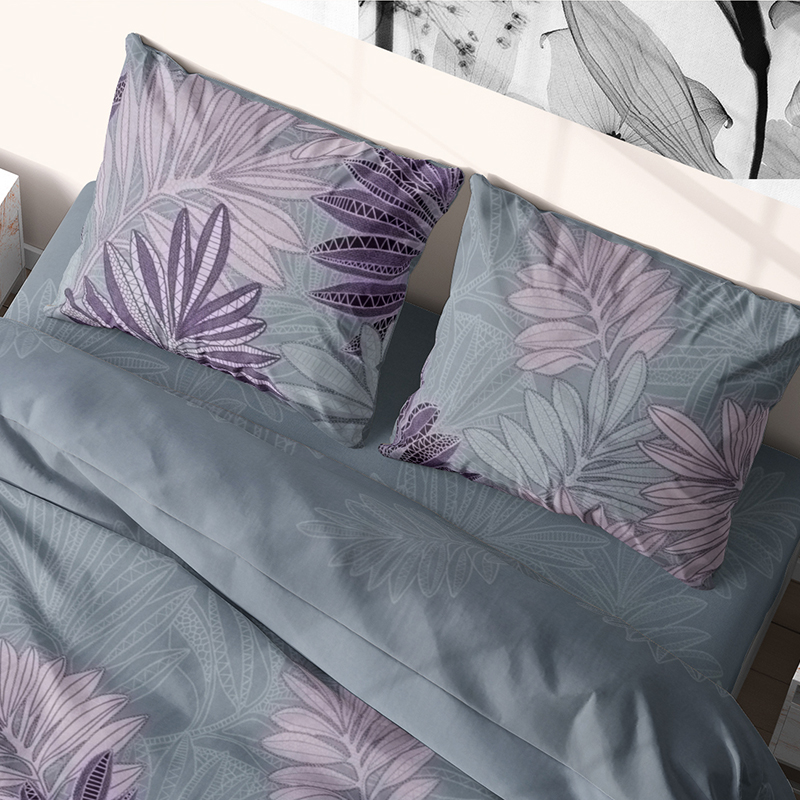 

Комплект постельного белья семейный из бязи Time Textile Фиолетово-розовые листья Разноцветный TT171035-s 70х70