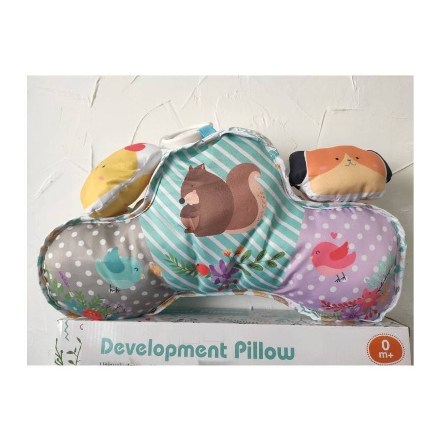 

Подушка погремушка Development Pillow Maxland развивающая игрушка для младенцев с подвесками Цыпленок и Собака PU009