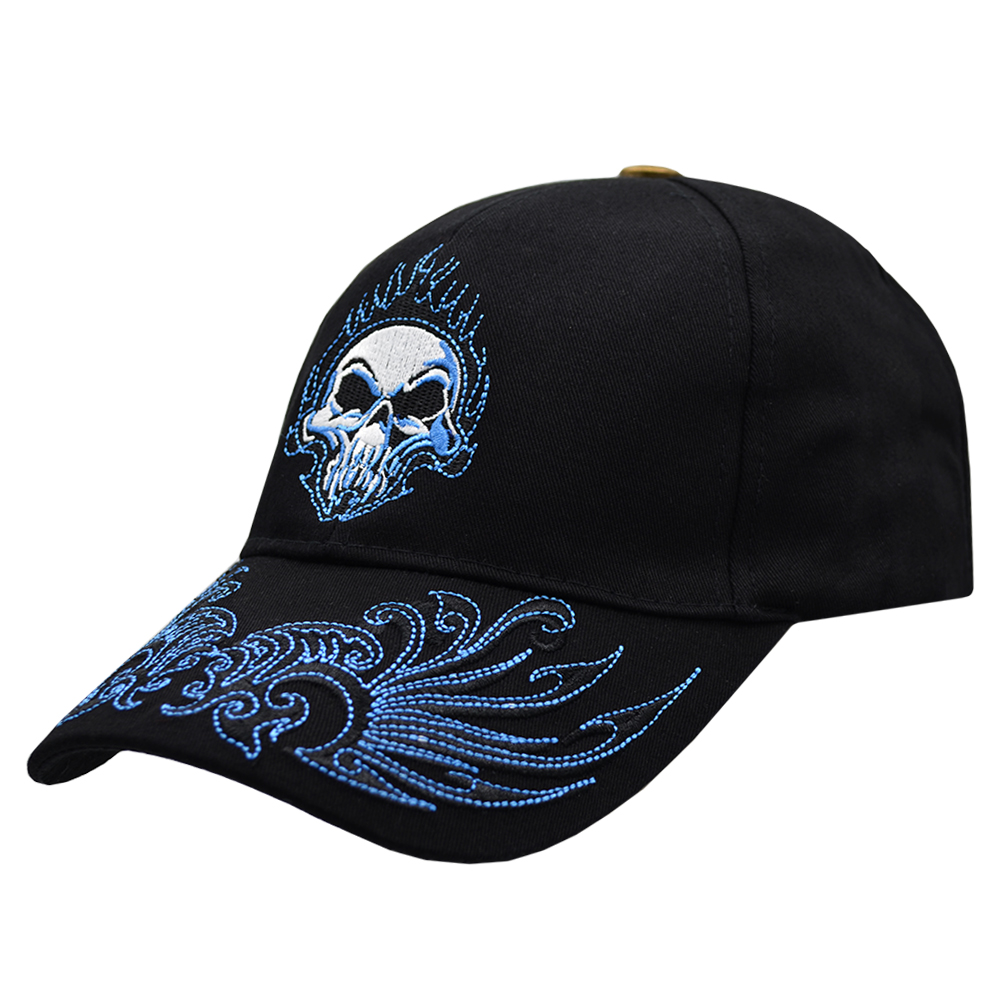 

Бейсболка вышитая Rockway Burning Skull (blue) Черный