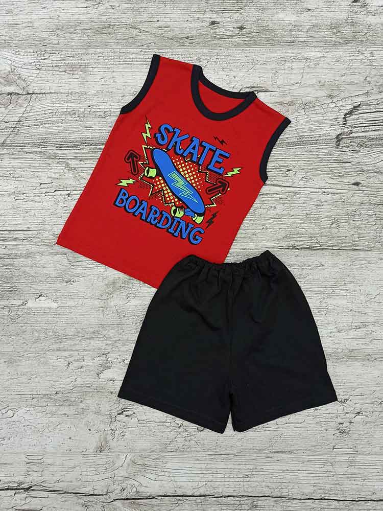 

Комплект для хлопчика червона безрукавка чорні шорти Skate 00124, 98-110 см. (3-4 роки)