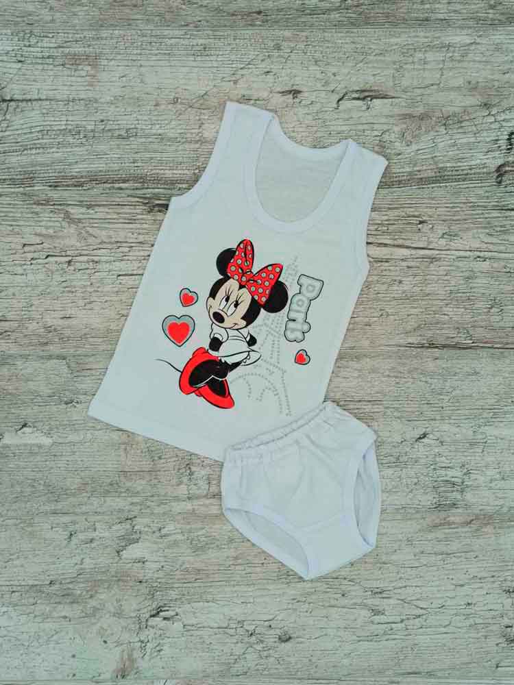 

Комплект майка труси для дівчаток білі Minnie Mouse 00139, 110-122 см. (5-6 років)