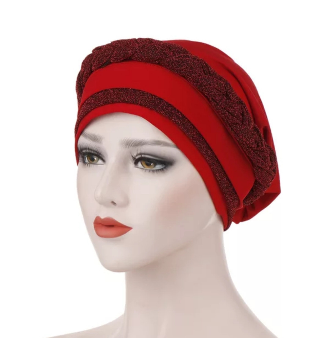 

Чалма двухцветная коса с люрексом красная