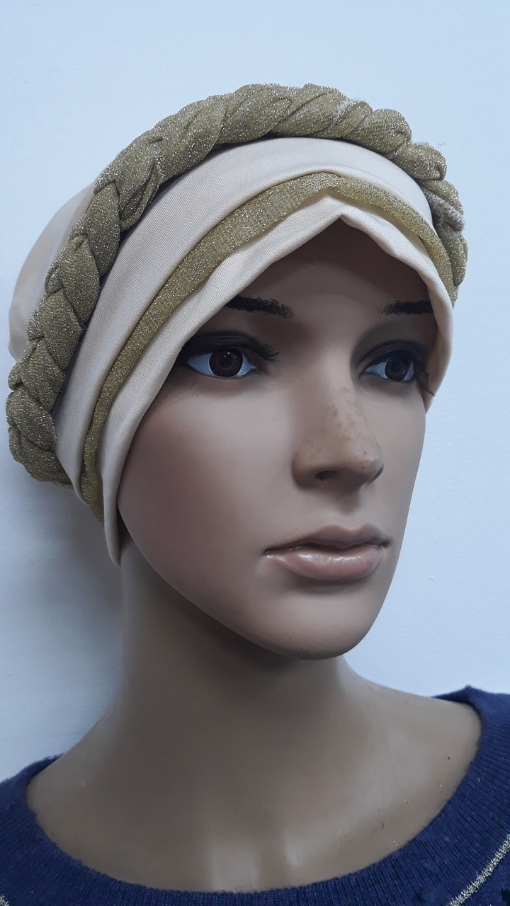 

Чалма с косой двухцветная с люрексом кремовая