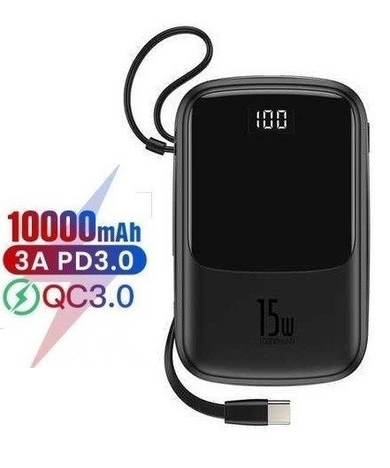 

Павербанк Baseus 15W Q Pow Display Fast Charge 10000mAh + кабель Type-C для/iPad/Samsung/Xiaomi/Huawei/iPhone black