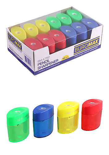 

Точилка с контейнером, пластиковая цветные 12 шт. в уп. Buromax (BM.4752)