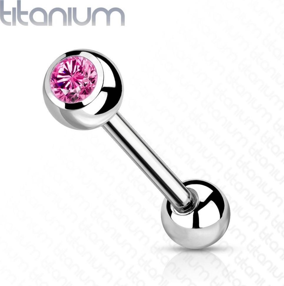 

Штанга из титана с фианитом PiercedFish T23B03 для пирсинга хряща уха, хеликса, языка, брови, сосков (16 мм, Розовый, 1.6 мм, 5 мм)