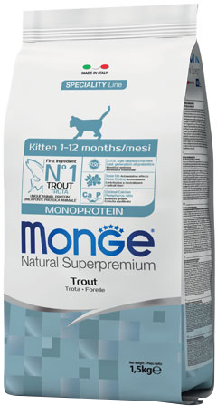 

Сухой корм для котят всех пород Monge Cat Monoprotein Kitten Trota 1.5 кг