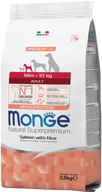 

Сухой корм Monge Dog Mini Adult лосось с рисом 2.5 кг