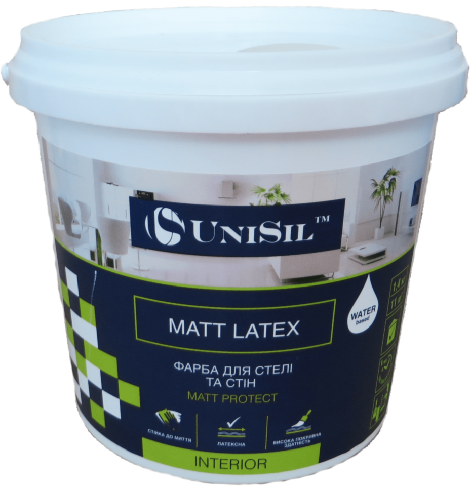 

Водоэмульсионная краска для стен Unisil Matt latex 3.5 кг Белая
