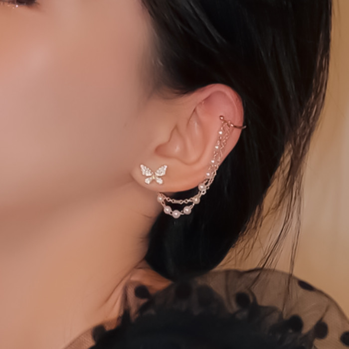 

Серьги Бабочки с жемчужной цепочкой