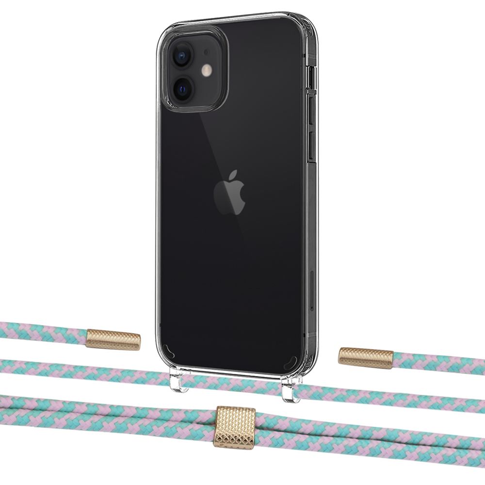 

Чехол Upex Crossbody Protection Case для iPhone 12 mini Crystal with Twine Turquoise and Fausset Gold