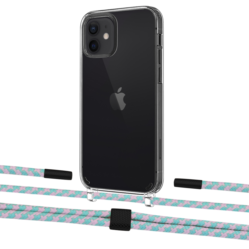 

Чехол Upex Crossbody Protection Case для iPhone 12 mini Crystal with Twine Turquoise and Fausset Matte Black