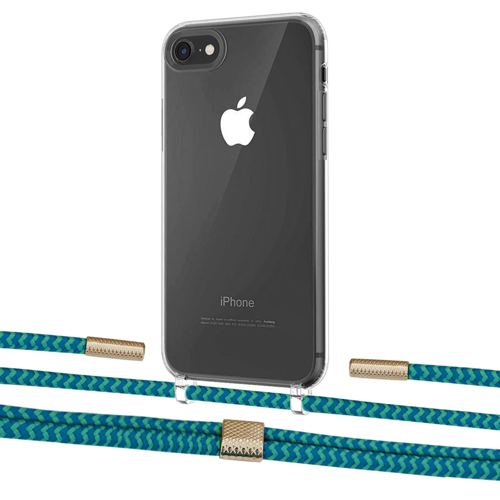 

Чехол Upex Crossbody Protection Case для iPhone SE 2020 | 8 | 7 Crystal with Twine Cyan and Fausset Gold