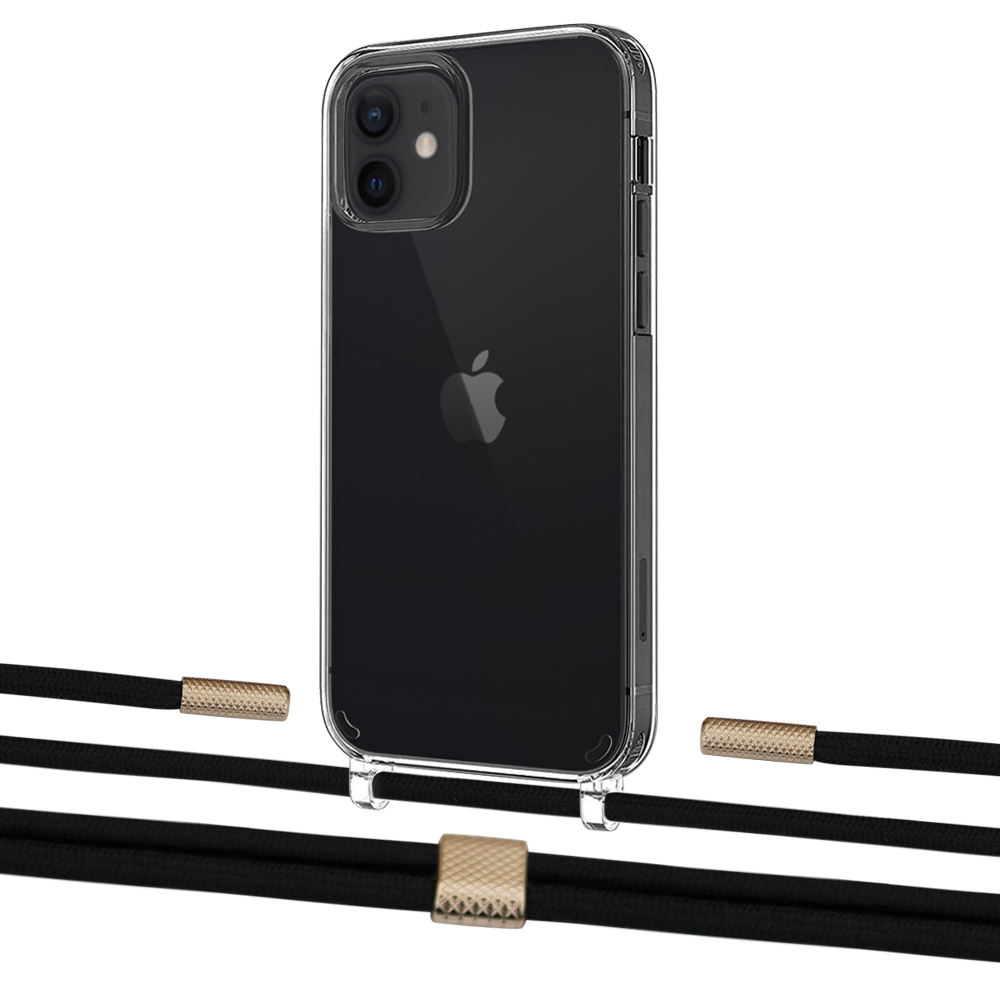 

Чехол Upex Crossbody Protection Case для iPhone 12 | 12 Pro Crystal with Twine Black and Fausset Gold