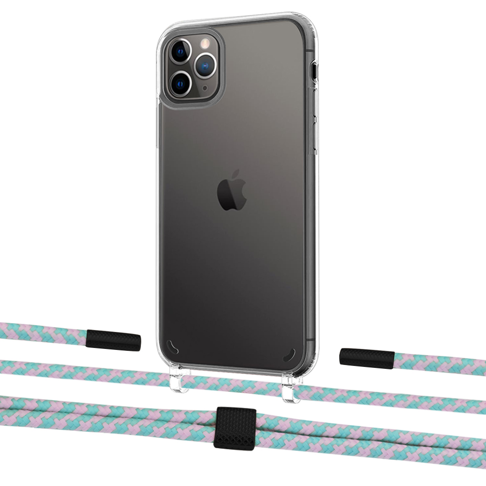 

Чехол Upex Crossbody Protection Case для iPhone 11 Pro Max Crystal with Twine Turquoise and Fausset Matte Black