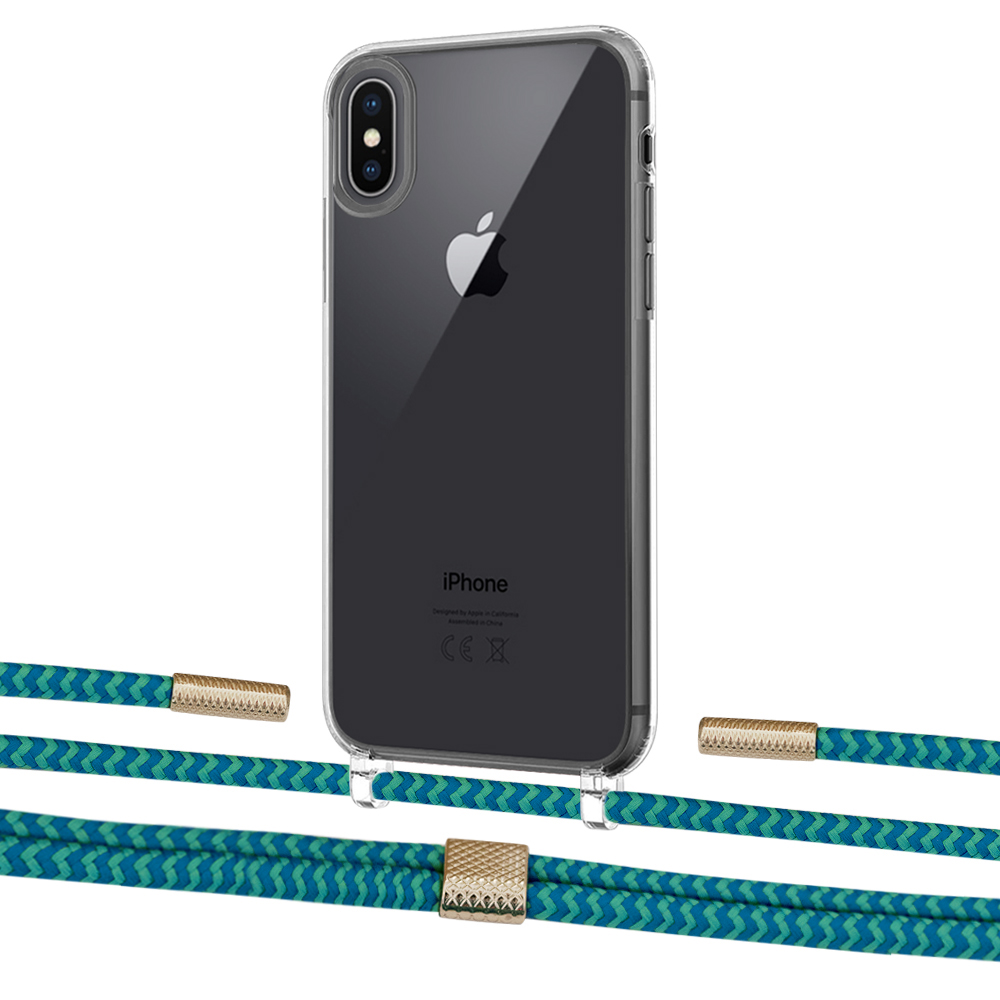 

Чехол Upex Crossbody Protection Case для iPhone XS | X Crystal with Twine Cyan and Fausset Gold