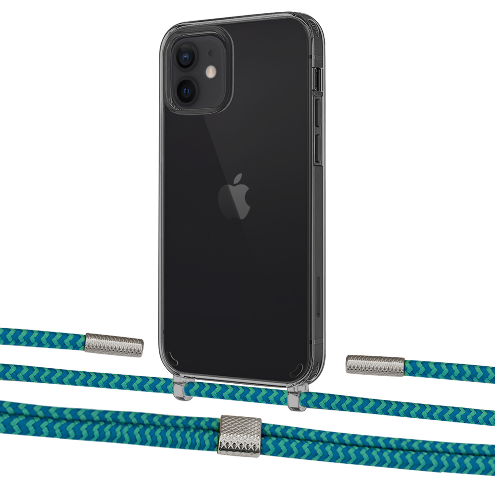 

Чехол Upex Crossbody Protection Case для iPhone 12 | 12 Pro Dark with Twine Cyan and Fausset Silver