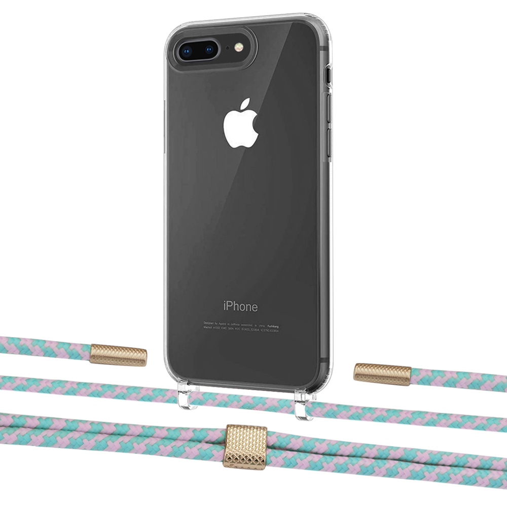 

Чехол Upex Crossbody Protection Case для iPhone 8 Plus | 7 Plus Crystal with Twine Turquoise and Fausset Gold