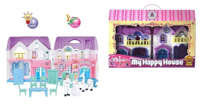 

Игровой домик для кукол My Happy Hous 2 этажа, с куклами, лошадкой, мебелью