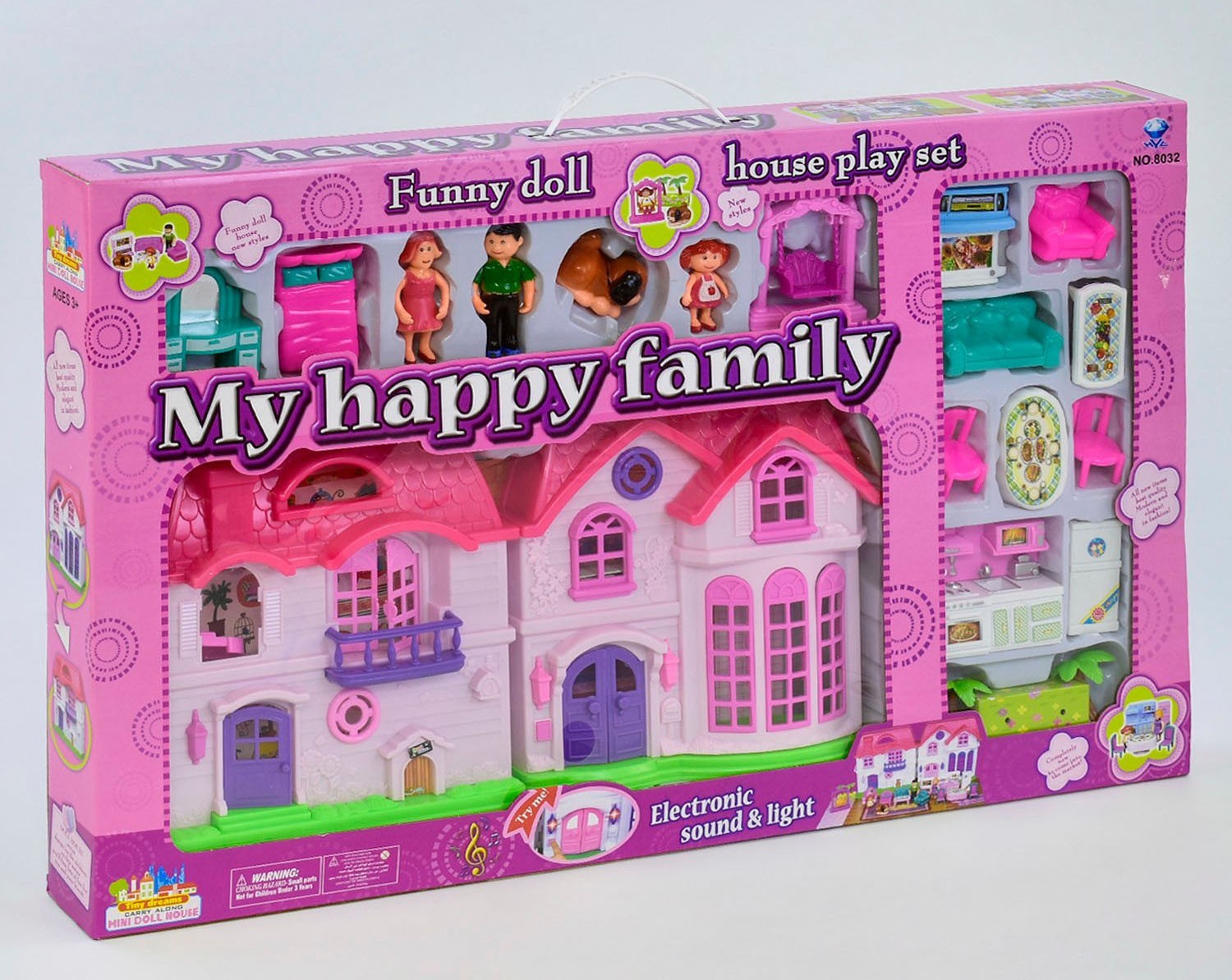 

Игровой домик для кукол My happy family 2 этажа, с куклами, мебелью и аксессуарами