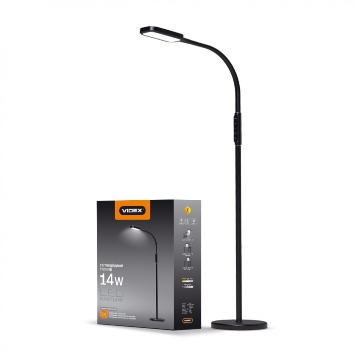 

LED торшер чёрный VIDEX TF07B 14W 3000-5500K