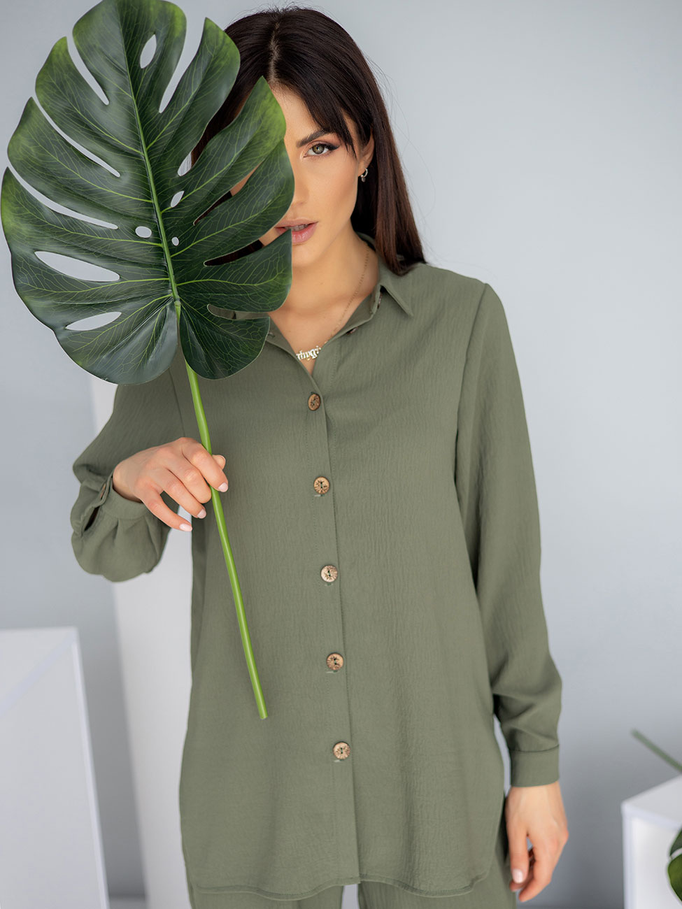 

Трендовый свободный костюм: брюки + рубашка Хакі XL Vikamoda 3232