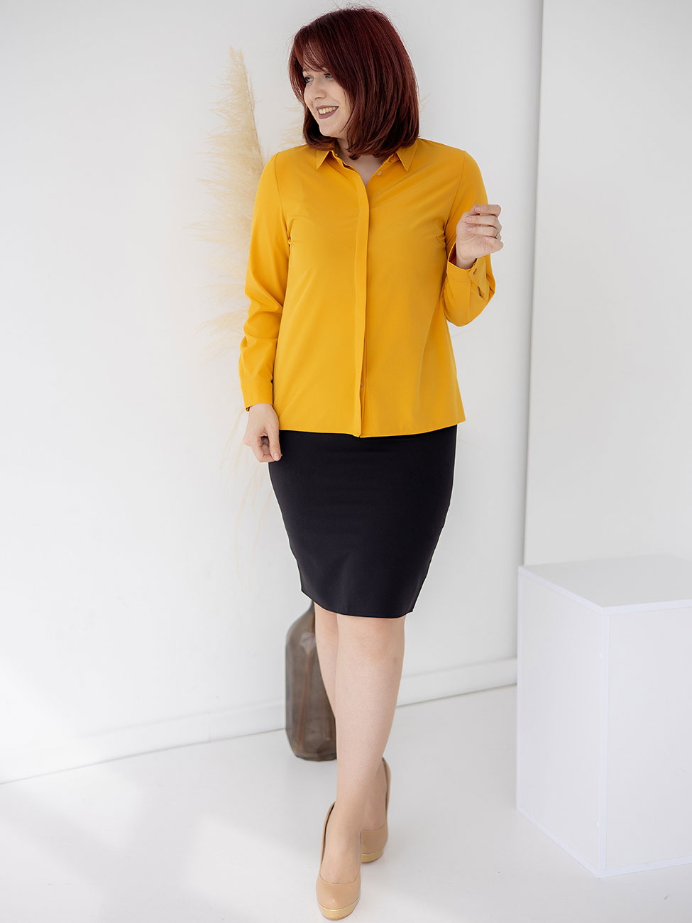 

Классическая блуза size+ с супатной застежкой Горчица 2 XL Vikamoda 3321