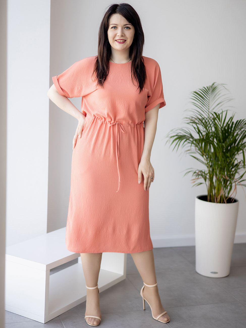 

Фактурное платье size+ на кулиске Персиковый 3 XL Vikamoda 3266