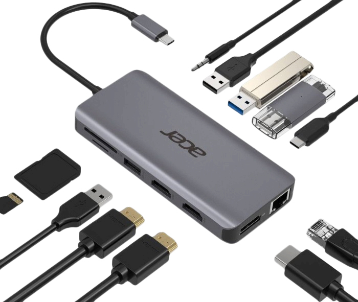 Док-станция Acer 12в1 Type C dongle: 2xUSB3.2, 2xUSB2.0, 1xSD/TF ...