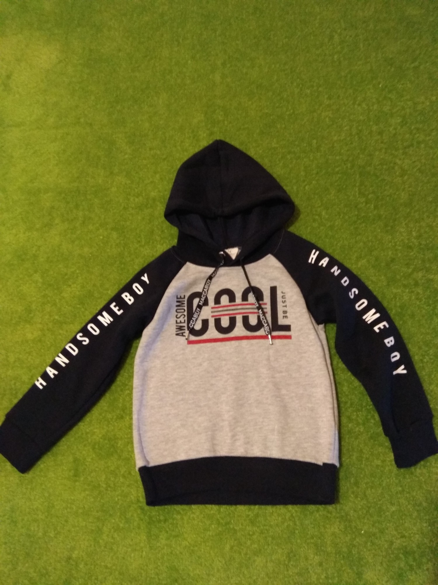 

Кофта Худи для мальчика Maccaboy 134 см с капюшоном с начесом синий серый