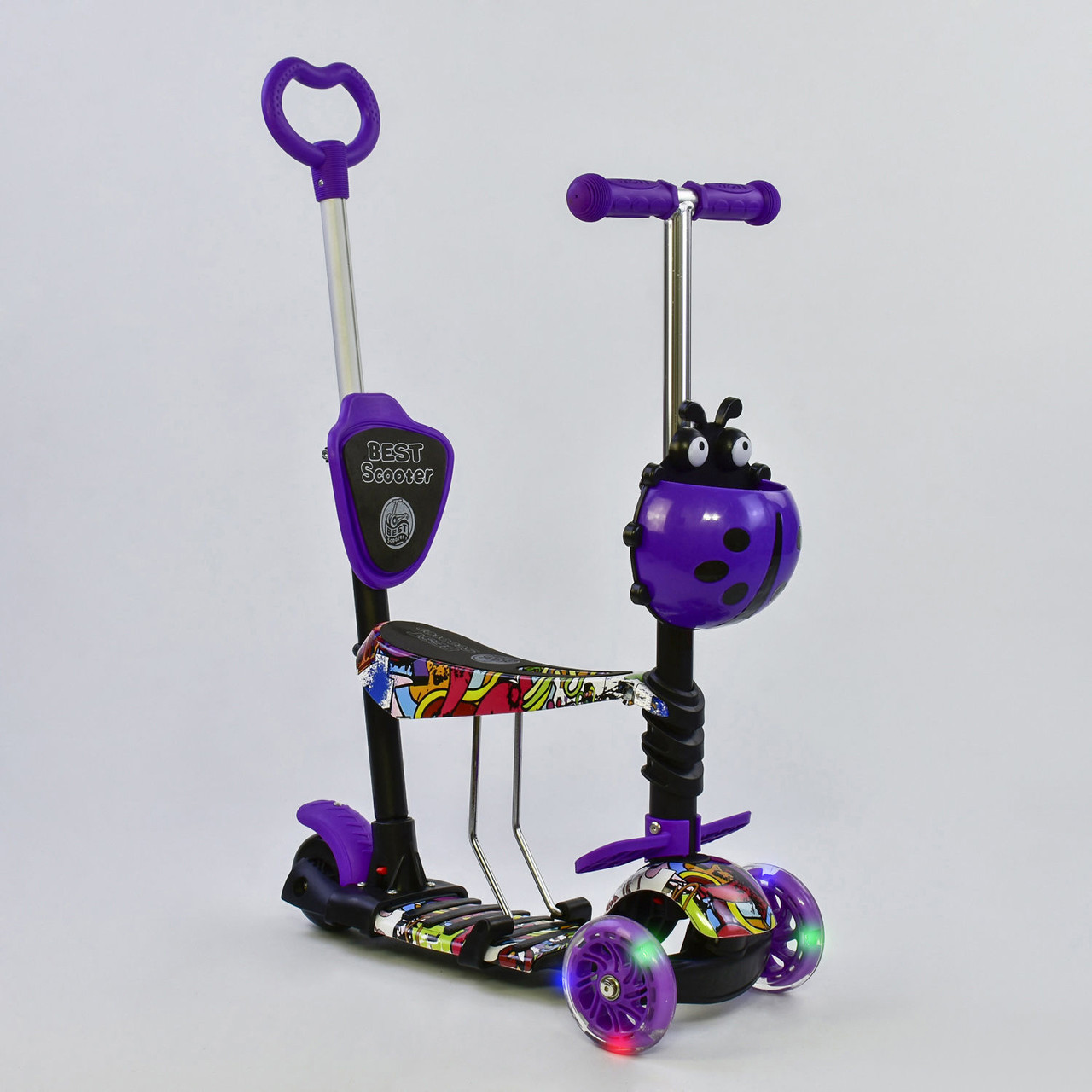 

Самокат BEST SCOOTER 13400 5в1 фиолетовый (колеса светятся)