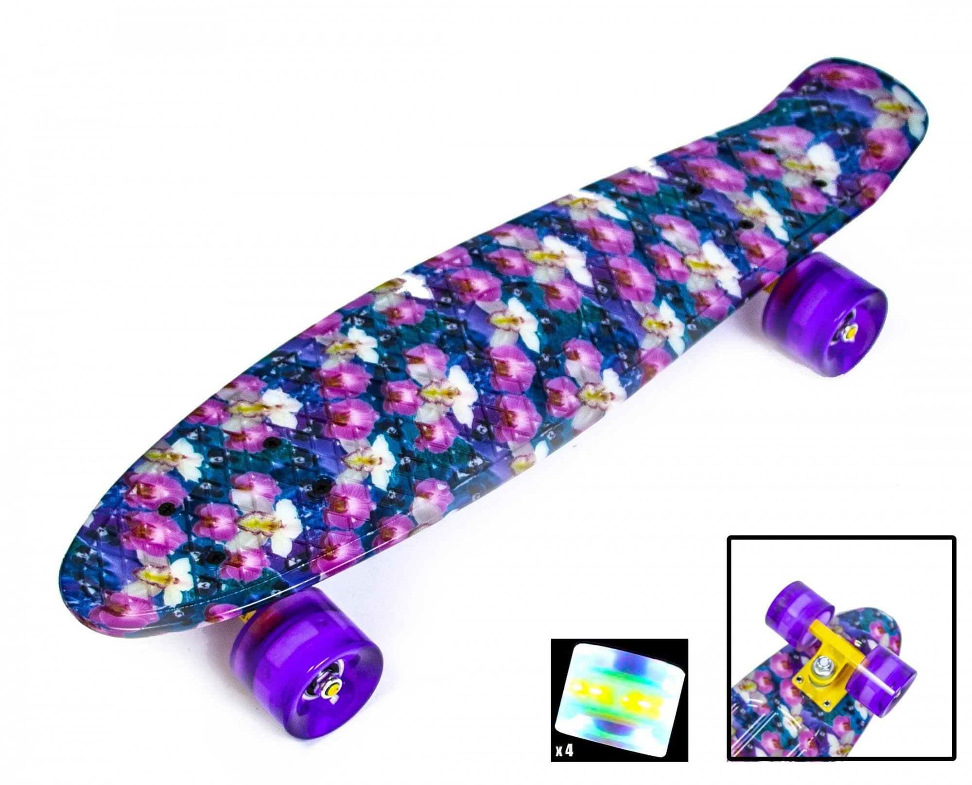 

Скейтборд Пенни борд Penny Board 22" FLOWERS ЦВЕТЫ ОРХИДЕЯ Светящиеся колеса