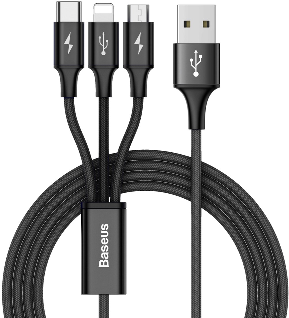 

Кабель Baseus USB Cable to Lightning/microUSB/USB Type-C Rapid 1.2 м Black (CAMLT-SU01)