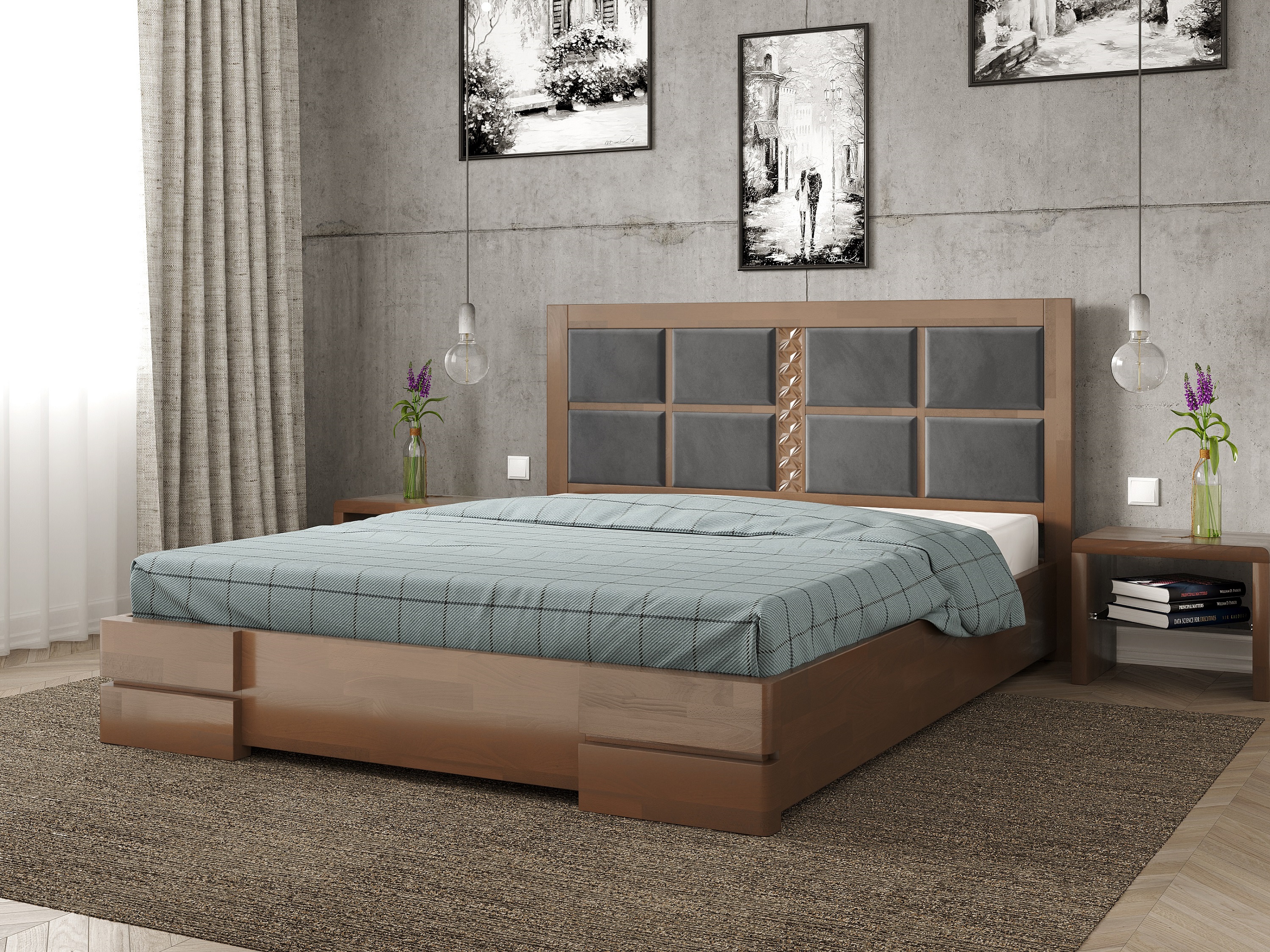 

Кровать Кардинал 2 Arbordrev (180*190) бук Орех + Riviera 91