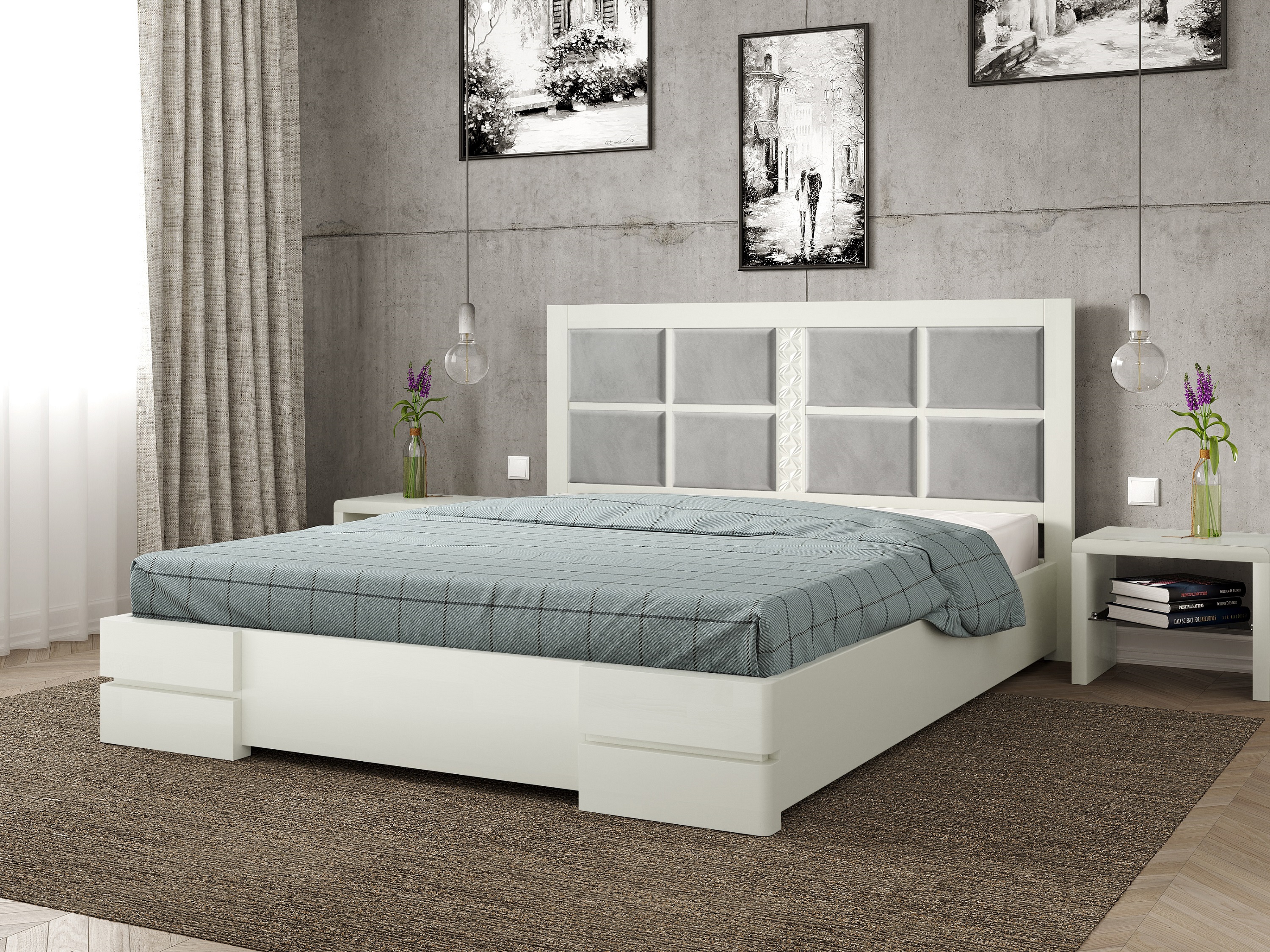 

Кровать Кардинал 2 Arbordrev (180*190) сосна Белый + Riviera 21