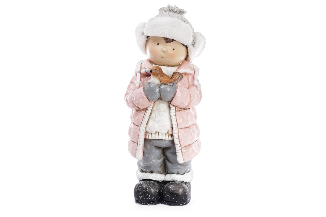 

Новогодняя фигура Мальчик с птичкой 53см розовый BonaDi 820-147
