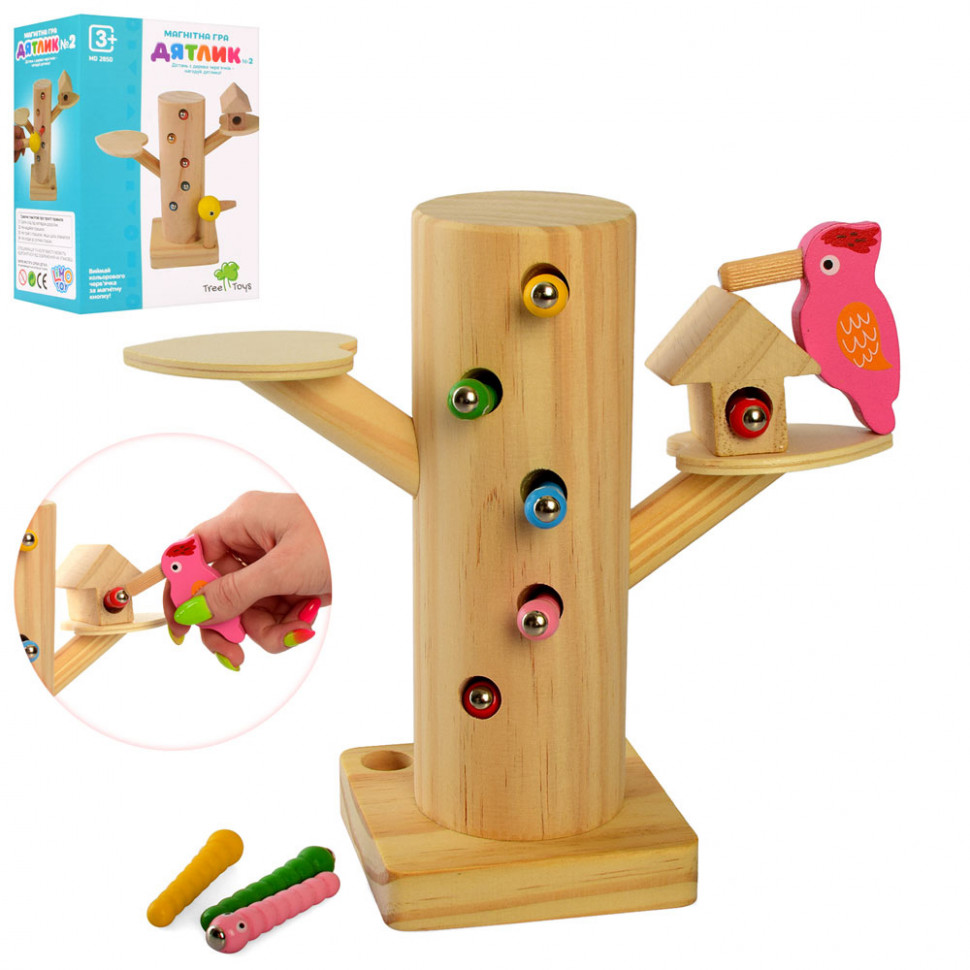 

Деревянная магнитная Игра Limo Toy Дятел, пенек, гусеницы (MD 2850)