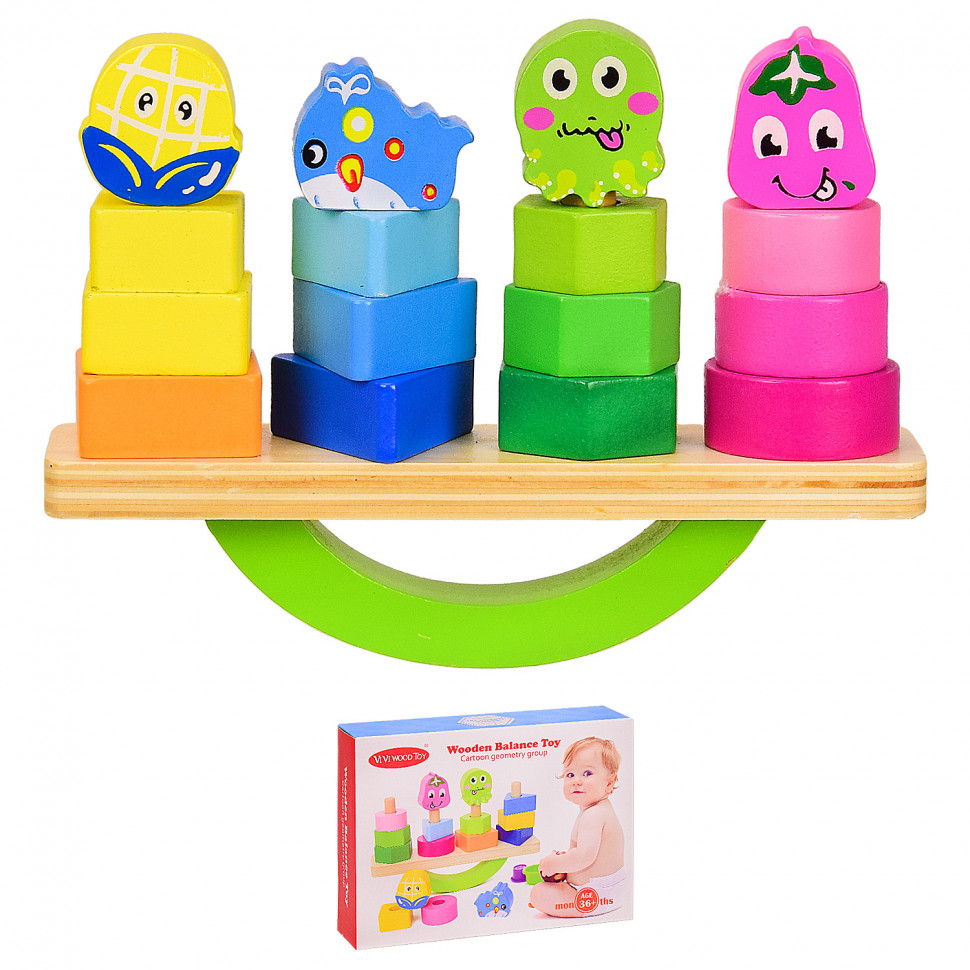 

Деревянная игрушка METR+ балансир, 4 пирамидки (VV211)