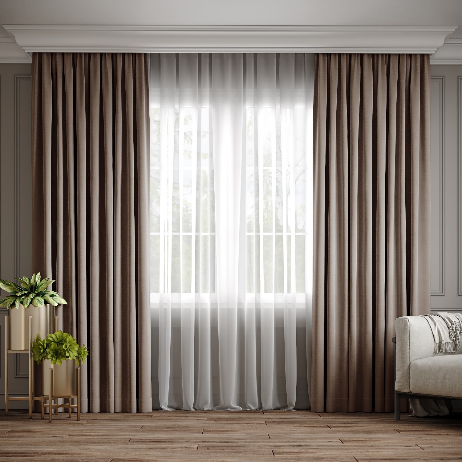 

Комплект штор Ann-Tailor микровелюр Серо-бежевый темный 200x270 см 2 шт (224)