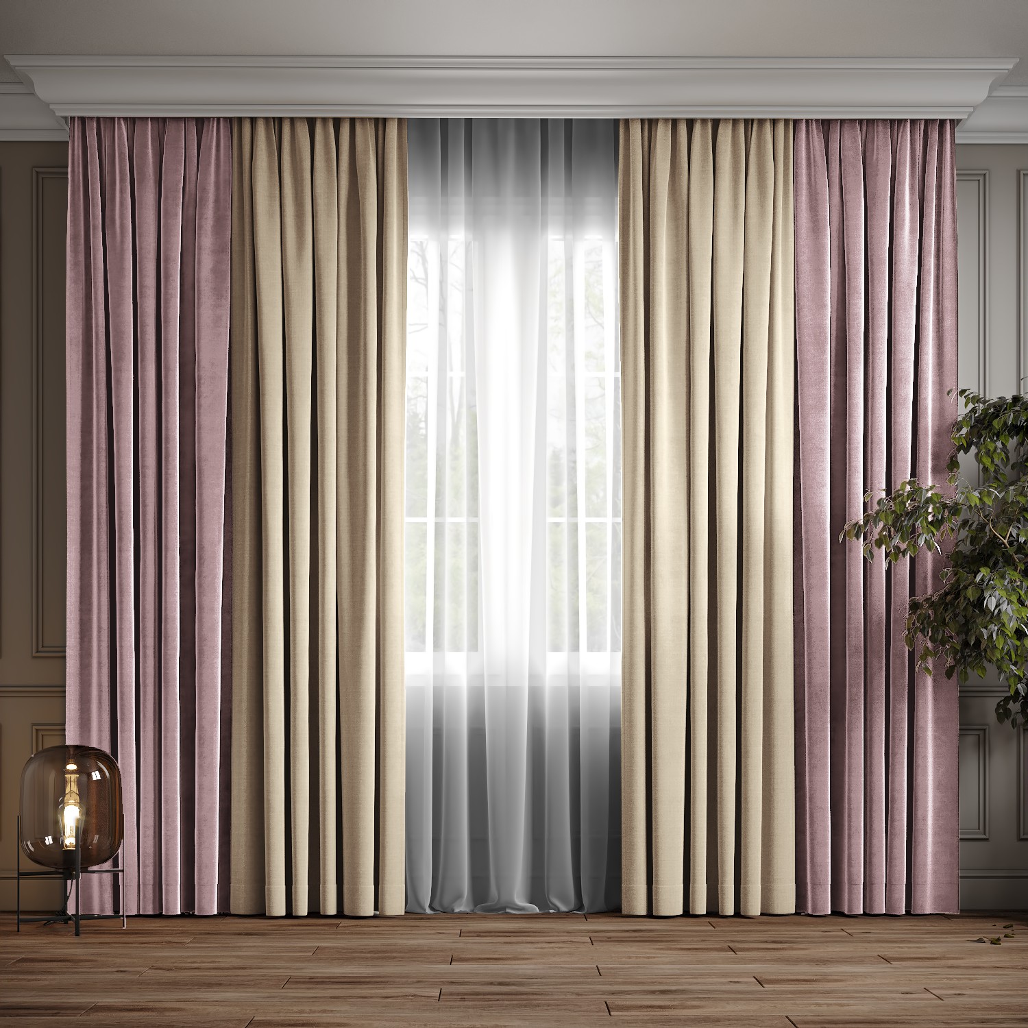 

Комплект двухцветные шторы Ann-Tailor микровелюр Бежевый с пудра 250x270 см 2 шт (250-97)