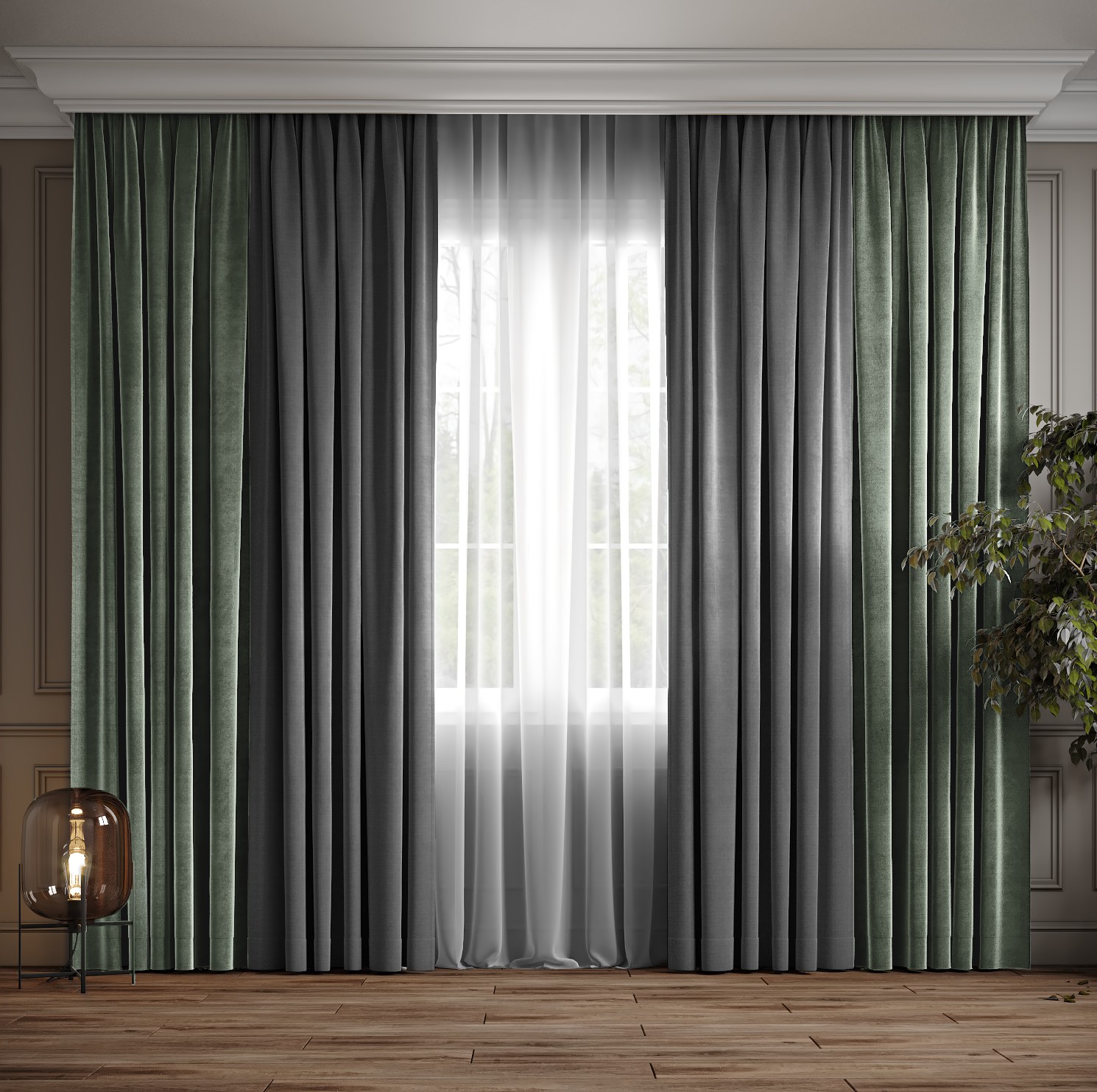 

Комплект двухцветные шторы Ann-Tailor микровелюр Серый с серо-зеленым 250x270 см 2 шт (372-248)
